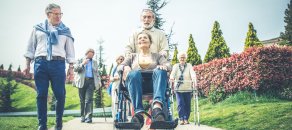 Senior people walking outdoors